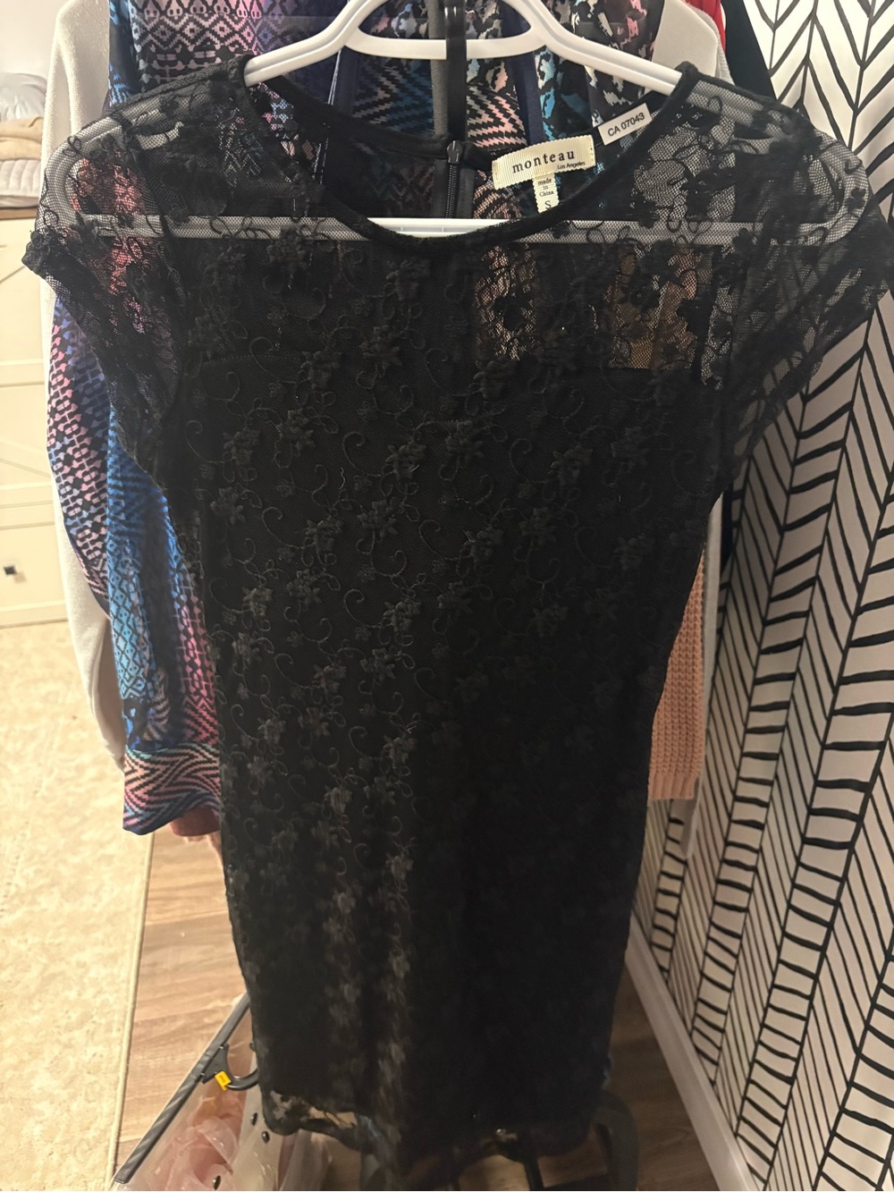 Monteau Black Floral Lace Midi Dress